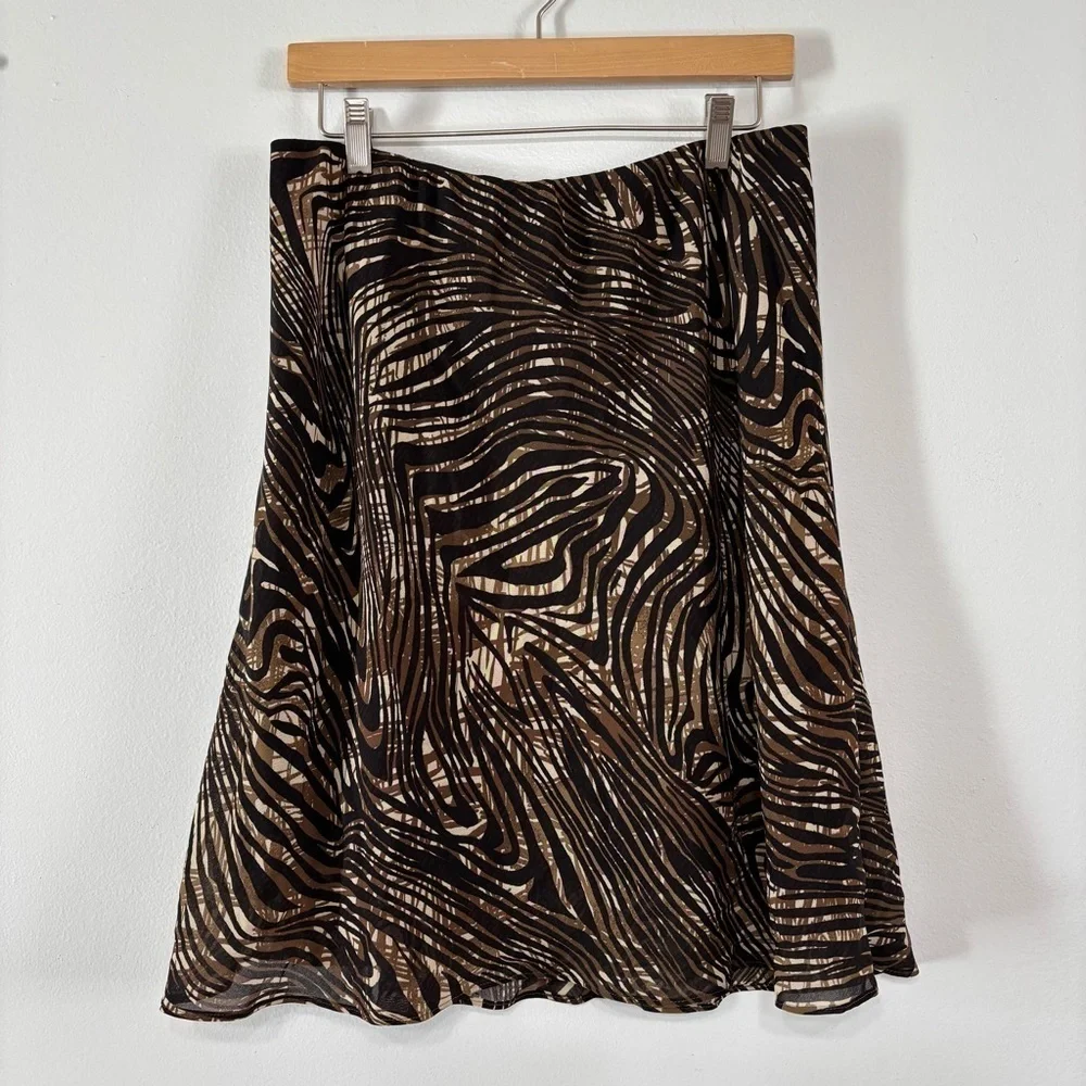 George Boho Y2K Earthy Zebra Print Sheer Lined Skirt Size 14